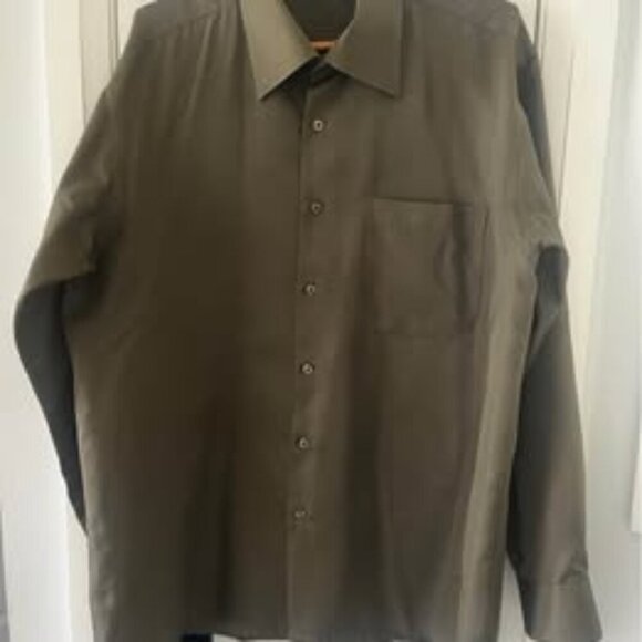 Men Long Sleeve Army Green Button Up Casual Button Down Shirt Size L-XL - Picture 1 of 5